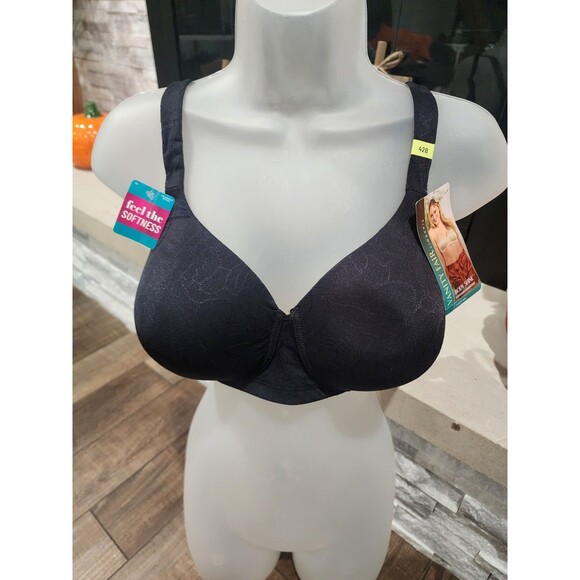 Vanity Fair Body Shine Full Coverage Wirefree T-Shirt Bra Soft 72298 Black 42B - Picture 1 of 8
